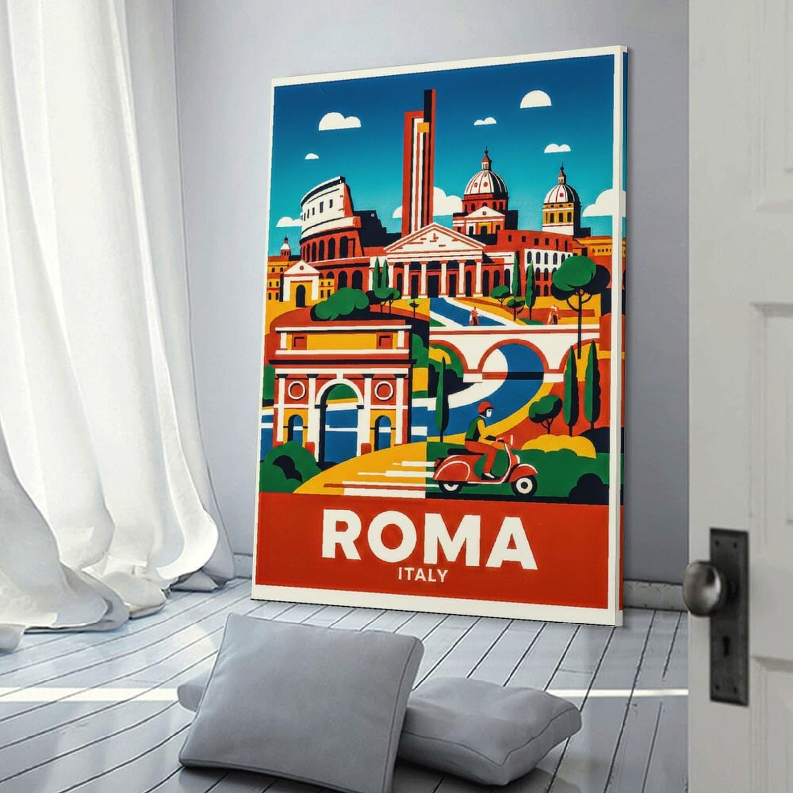 Junmoney Retro Rome Travel Canvas Wall Picture, 24x36inch(60x90cm), for Bedroom Walls, Guest Spaces Or Lounges, Stylish Decor for A Restful Room Update