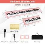 Costzon 88-Key Folding Piano Keyboard, Full-Size Semi-Weighted Electric Piano Digital Piano w/MIDI, Microphone, Music Stand & Carrying Bag, Portable Keyboard Piano for Beginners Adults (Pink)