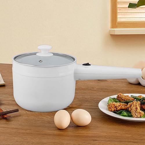 Miniatura 4 de Cocina eléctrica de 600 W, mini olla eléctrica de 1.8 L con 2 niveles de potencia, antiadherente, perfecta para ramen, bistec, huevo, sopa, blanco,