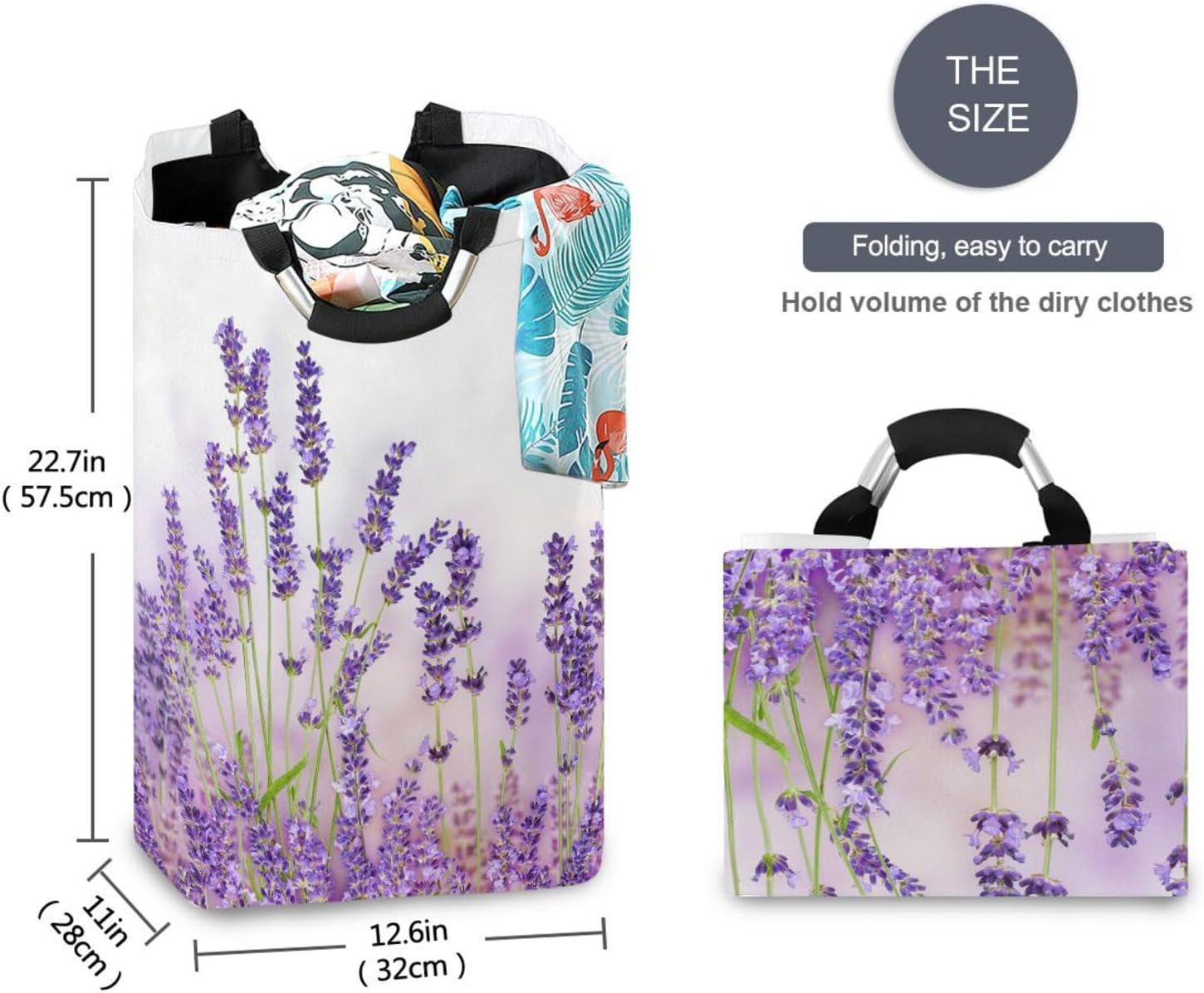 YETTASBIN Purple Lavender Laundry Hamper, Waterproof Foldable Laundry Basket Large Dirty Clothes Toys Storage Basket with Handle for Bathroom, Bedroom, Laundry Room, Playroom