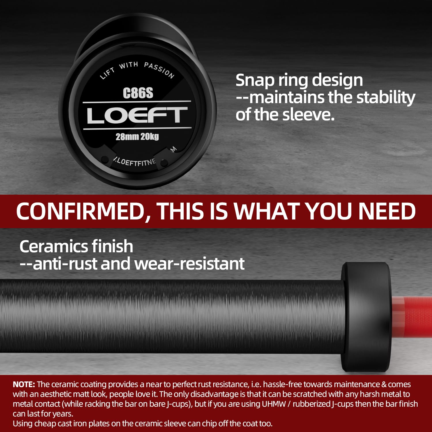 LOEFT 7ft Olympic Barbell, 45 lb Barbell for Powerlifting and Weightlifting, 2000 lbs Weight Capacity 215K PSI Weight Bar Fit 2