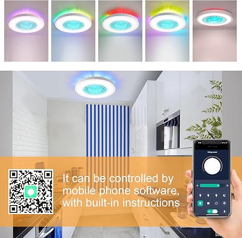 Miniatura 3 de VIPMOON Lámpara de techo LED RGB de montaje empotrado, 12 pulgadas, 24 W, regulable, 3000 K-6500 K, lámpara cambiante de color con control remoto,