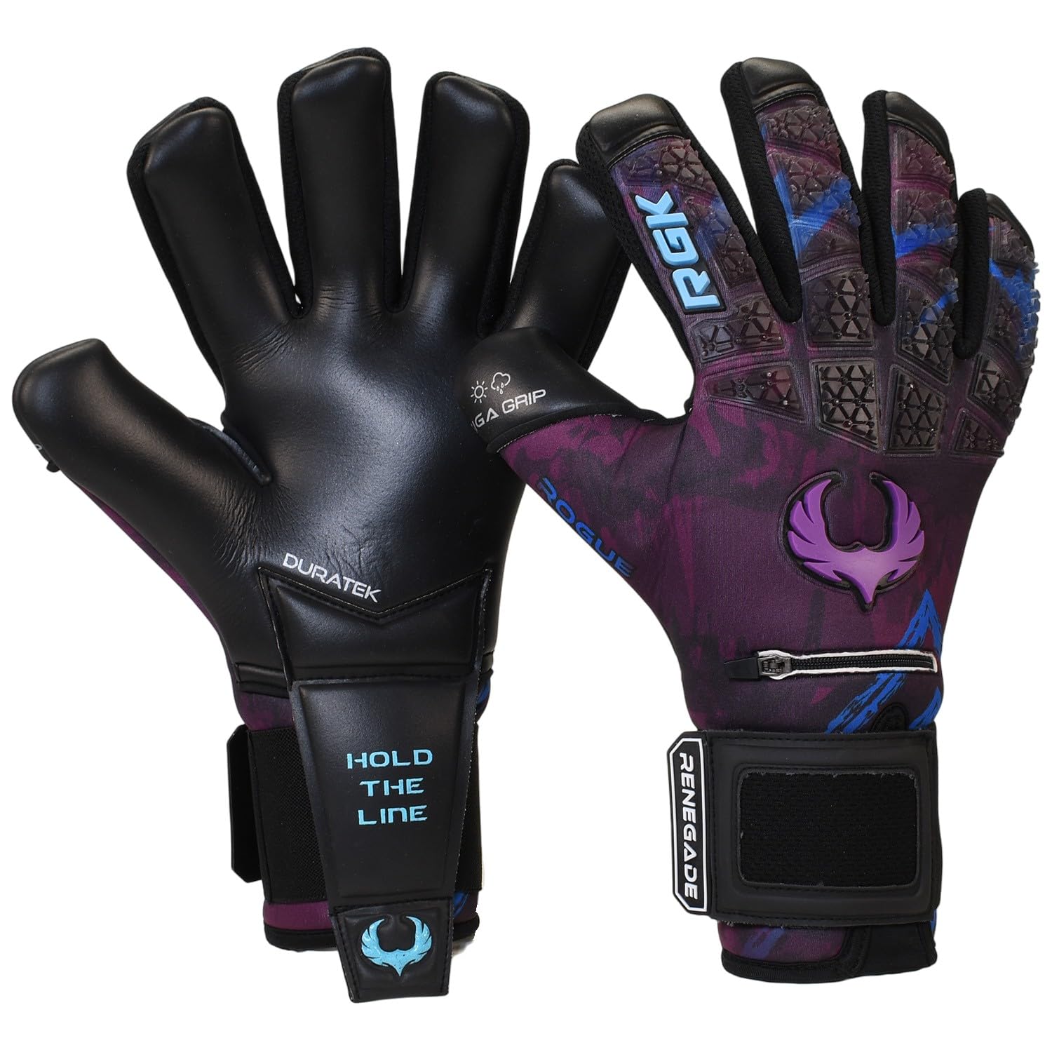 Renegade GK Limited Edition Rogue Shock Wave Goalie Gloves with Finger Savers | 4mm Giga Grip | Purple & Blue Soccer Goalkeeper Gloves (Size 8, Youth-Adult, Neg. Cut, Level 4+) — image 1