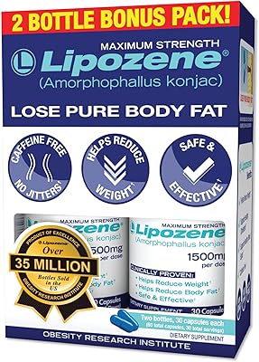 Lipozene Diet Pills - Weight Loss Supplement - Appetite Control - Two Bottles of 30 Capsules, 60 Capsules Total – No Stimu...