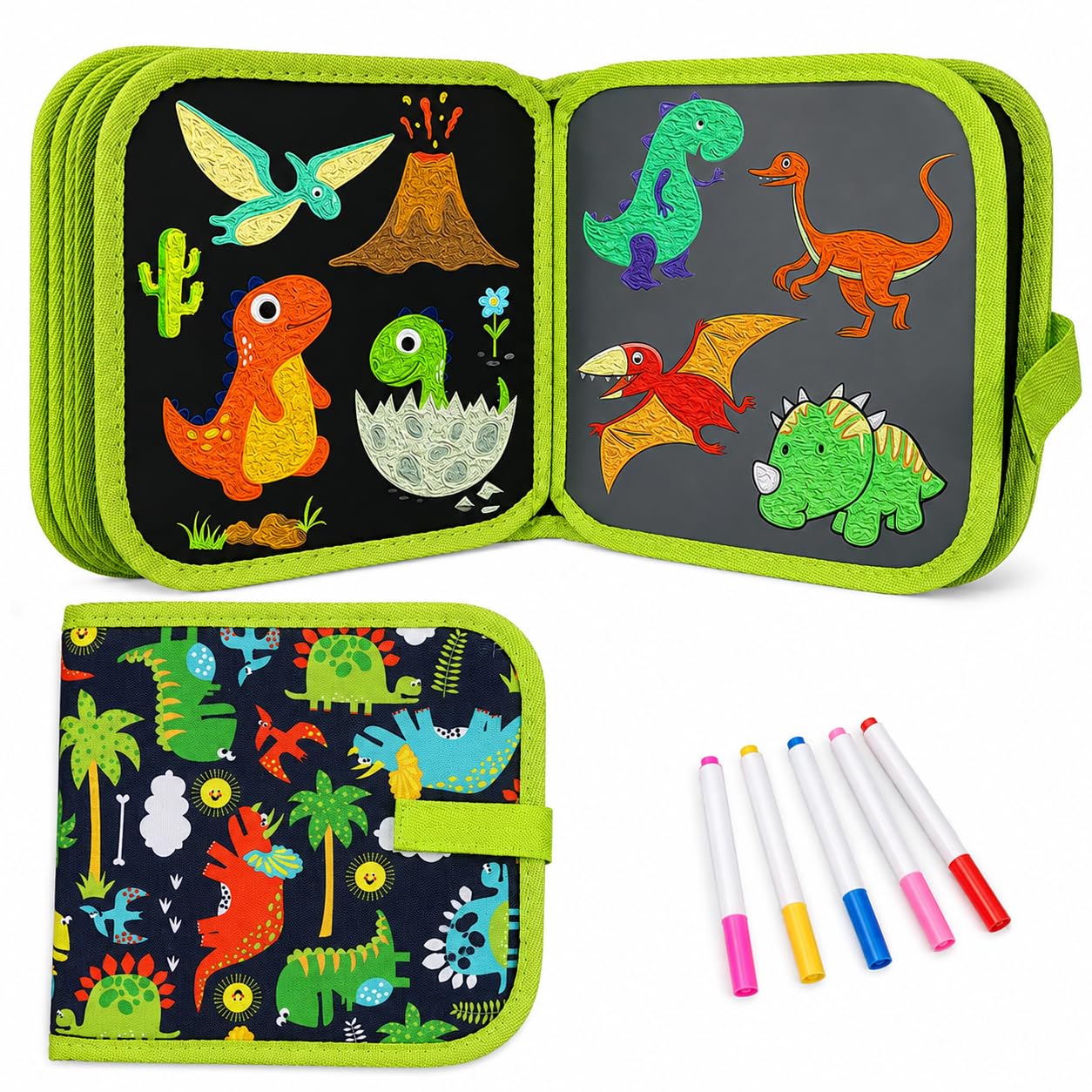 Reusable Erasable Drawing Book for Kids, Magic Doodle Book with 10 Reusable Pages, 6 Water-Soluble Color Pens, Portable Writing & Painting Activity Set, Educational Travel Toy-image-16