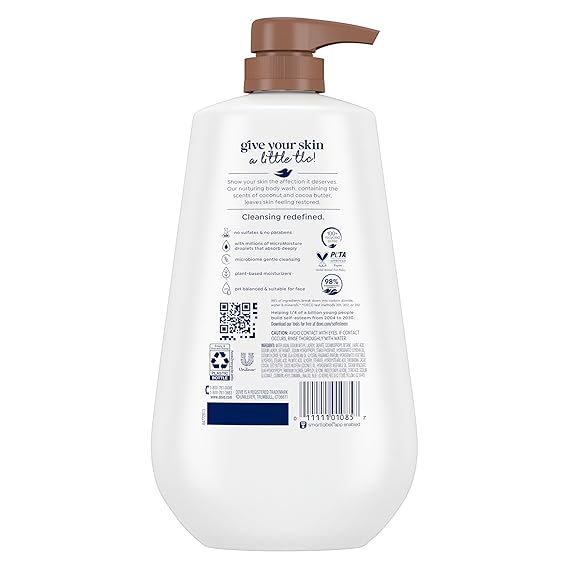 Dove 24hr Lotion Body Wash Restore Coconut & Cocoa Butter, 30.6 oz | Moisturizing body wash with MicroMoisture for 24-hour hydration and soft skin