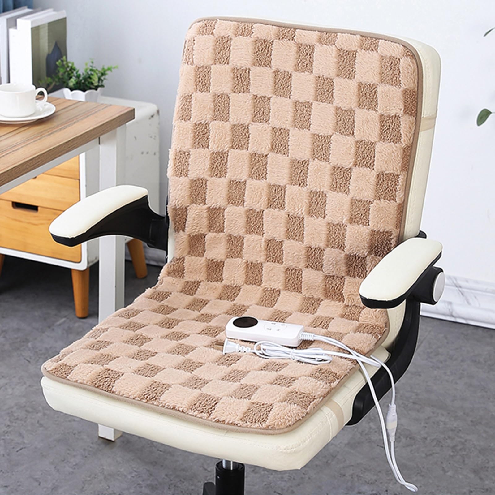 Cuscino Riscaldante, Termoforo Elettrico con 9 Livelli di Riscaldamento e Timer, Termoforo Elettrico per Sedia da Ufficio(Brown)