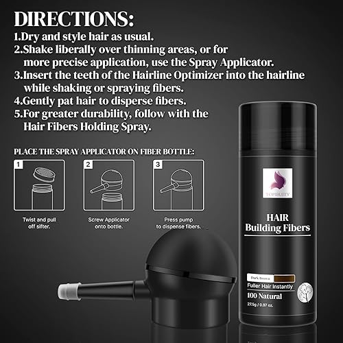 Miniatura 3 de Fibras capilares para adelgazar el cabello, aplicador de fibra 3 en 1, fibras de construcción de cabello de ocultación natural, spray de larga