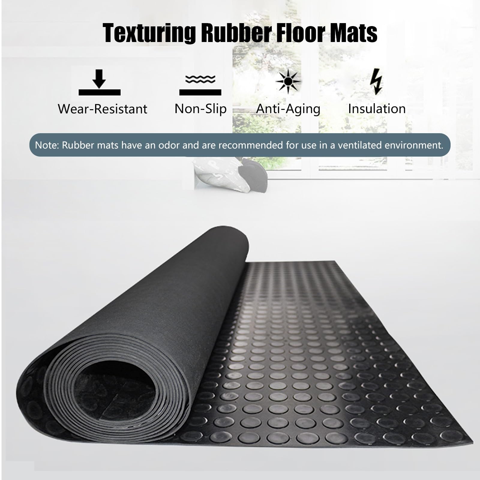 Suelo de Goma Antideslizante Piso De Goma Antideslizante Impermeable Rollos Cocina / Piso Del Garaje, Heavy Duty Alfombra De Aparcamiento Para Coches Camiones Remolque Motocicleta, Piso Protector Mats