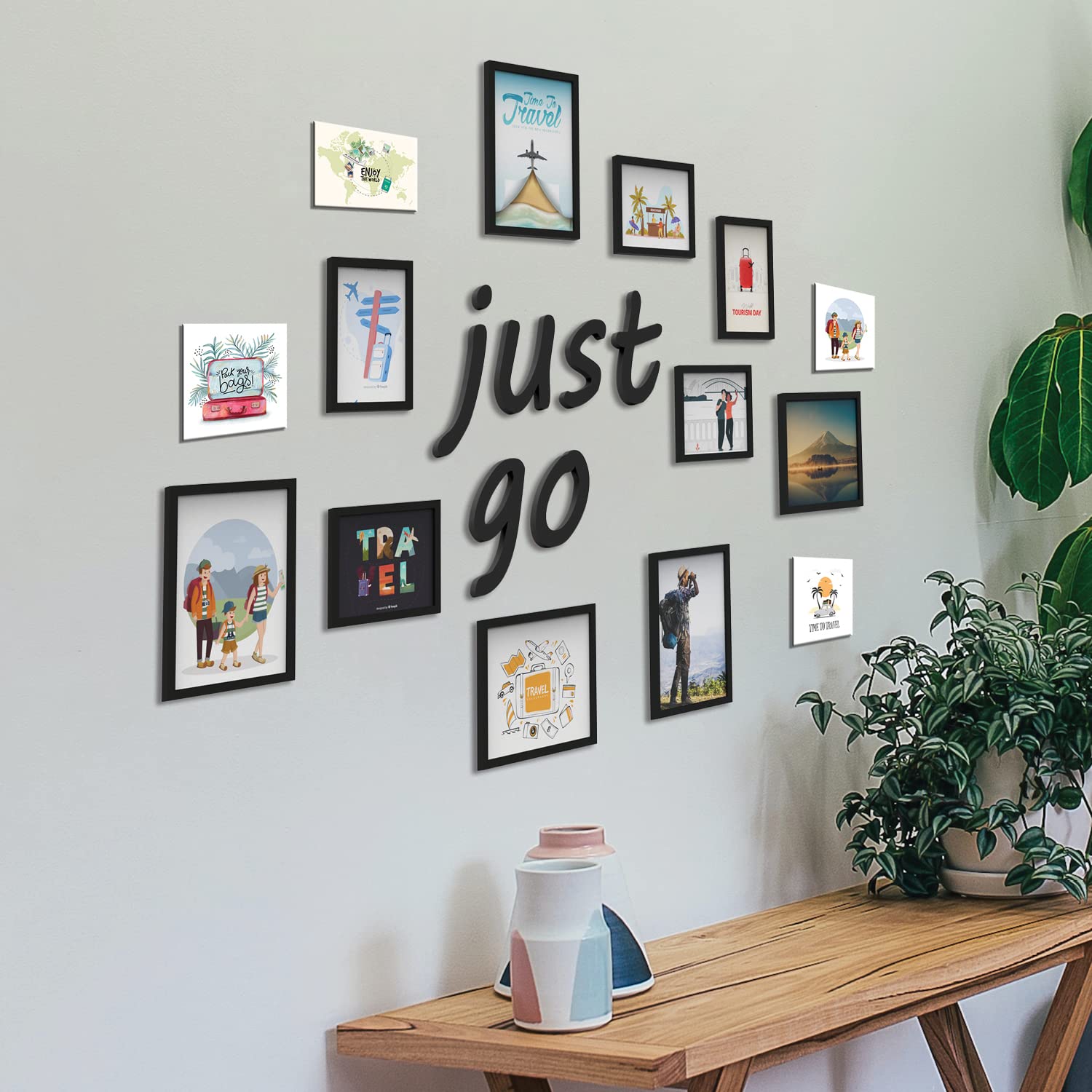 RANDOM Photo Frame For Wall Set of 10 3D Collage photo frames with JUST GO Plaque For Home Decoration, Wall Decor (8"X10"=5pcs,6"x8"=5pcs)