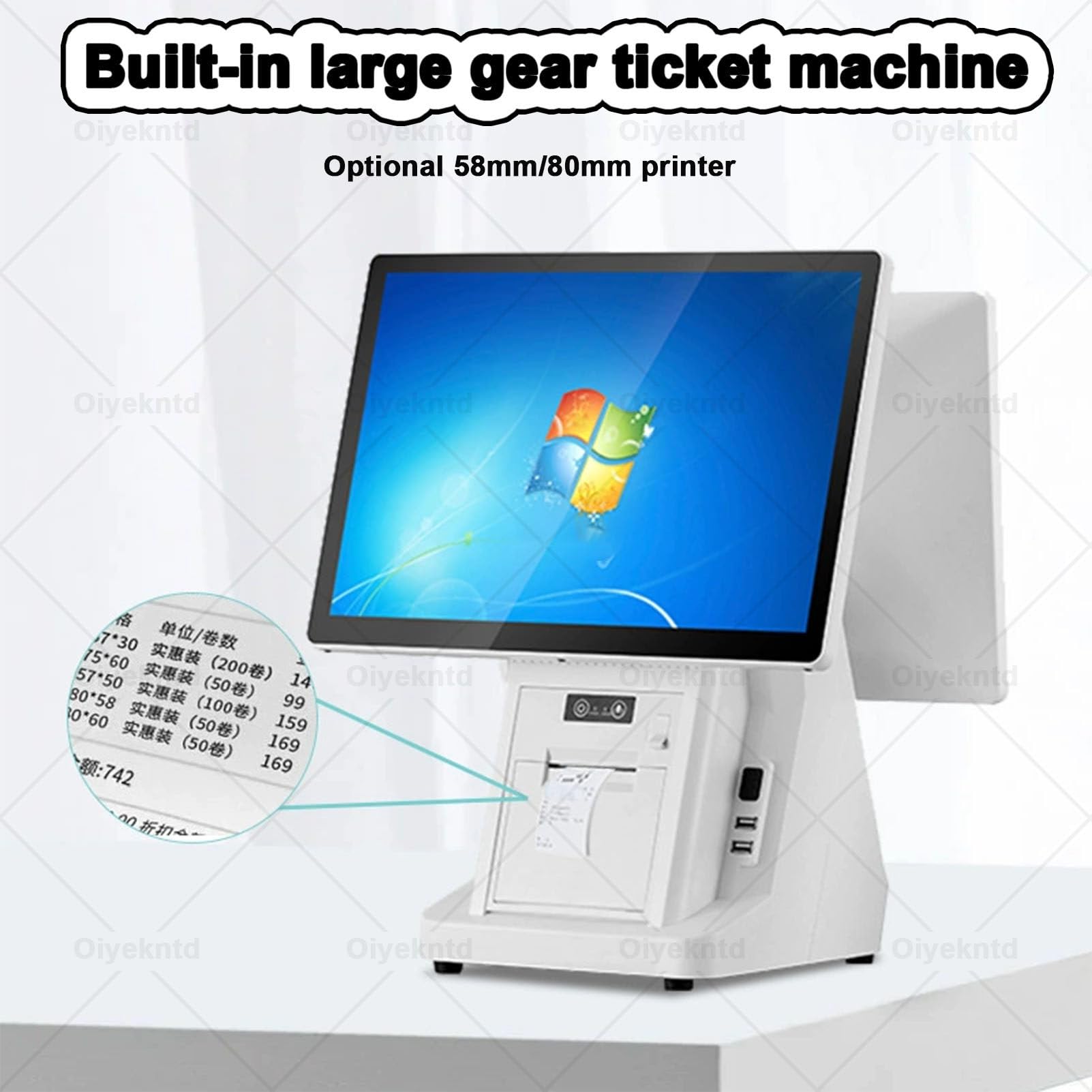 Registratore di cassa POS per piccole imprese, registratore di cassa multifunzione con doppio schermo touch da 15,6", stampante termica integrata da 58/80 mm, registratore SingleScreen-4G64G80mm