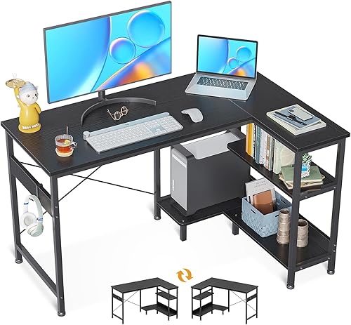 ODK Escritorio pequeño en forma de L de 47 pulgadas con estantes de almacenamiento reversibles, escritorio esquinero en forma de L con soporte para disponible en Yaxa Costa Rica