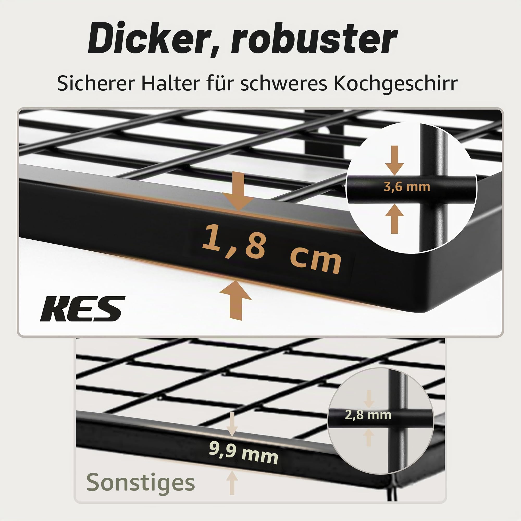 KES Küchenutensilienhalter Pfannenhalter Küchenregal Küche mit 12 Haken Hängeregal Gewürz Pfanne Regal Wandregal Küchenleiste 75CM Wandmontage Matt Schwarz, KUR215S75A-BK