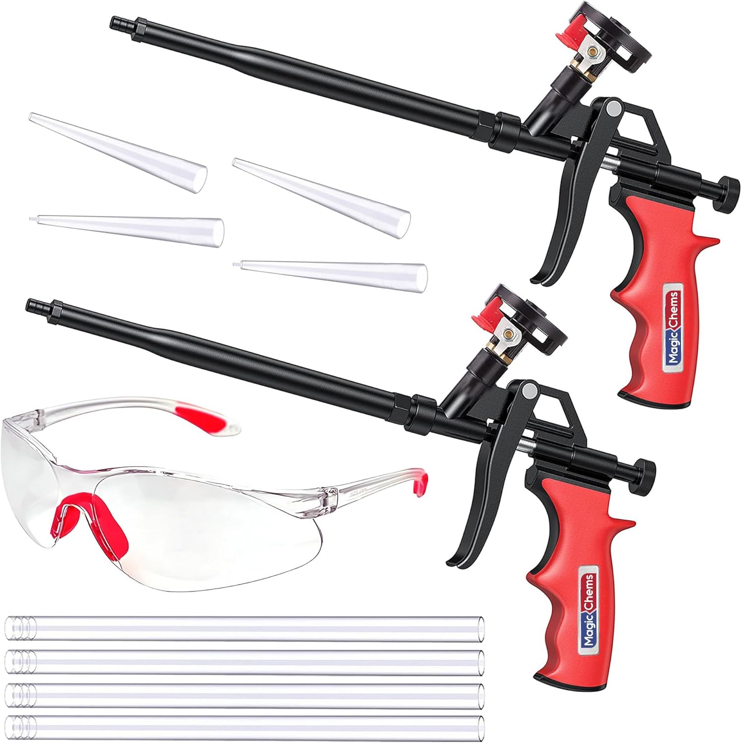 Spray Foam Gun Insulation (2 Insulation Foam Gun / 8 Nozzle) Insulating Applicator, Professional Expanding Foams Guns, for Dispensing, Caulking, Filling, Sealing, Red - 2 Pack
