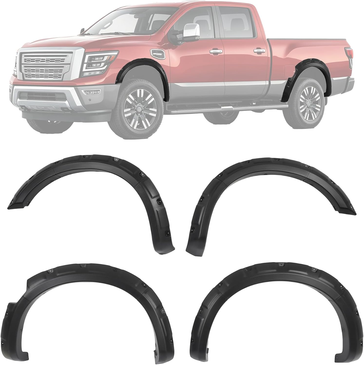 ALMULOO 4-Piece Textured Black Plastic Fender Flares for 2017-2024 Nissan Titan