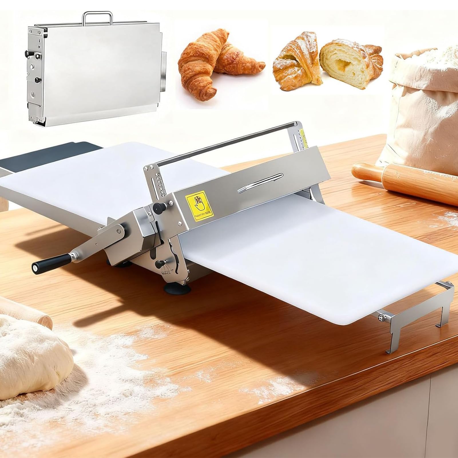 Joyfitness Professional Manual Dough Sheeter, Foldable Stainless Steel Roller, 30x60cm/40x90cm Board, 0-27mm Thickness Control for Pizza Dough, Croissants, Pastry, Commercial & Home Baking