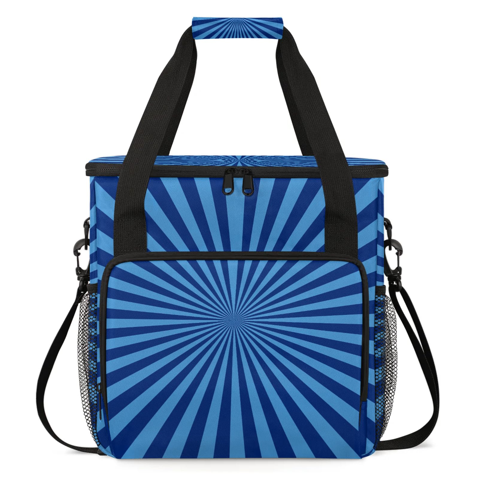 Adornori Blue Striped Travel Coffee Maker Carrying Bag, Large Organizer Storage Tote Bag Insulated Reusable Cooler Grocery Bags
