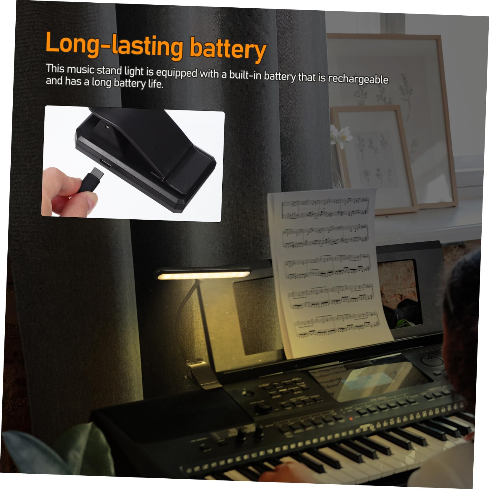 Lámpara de Lectura LED Clip Recargable Xy-2069, Luz para Atril y Piano Vertical, 6 Niveles de Brillo Ajustable, Batería Integrada para Música y Estudio