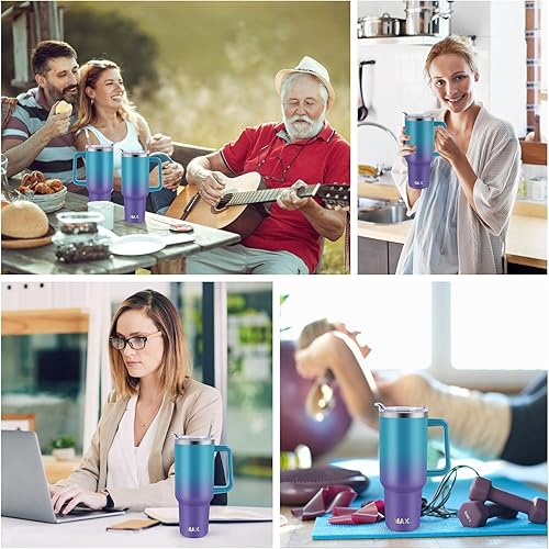 Miniatura 8 de MaxBase - Vaso de 1.18 L, asa y tapa para popote, reutilizable, acero inoxidable, mantiene las bebidas frías hasta por 34 horas, 100 % a prueba de