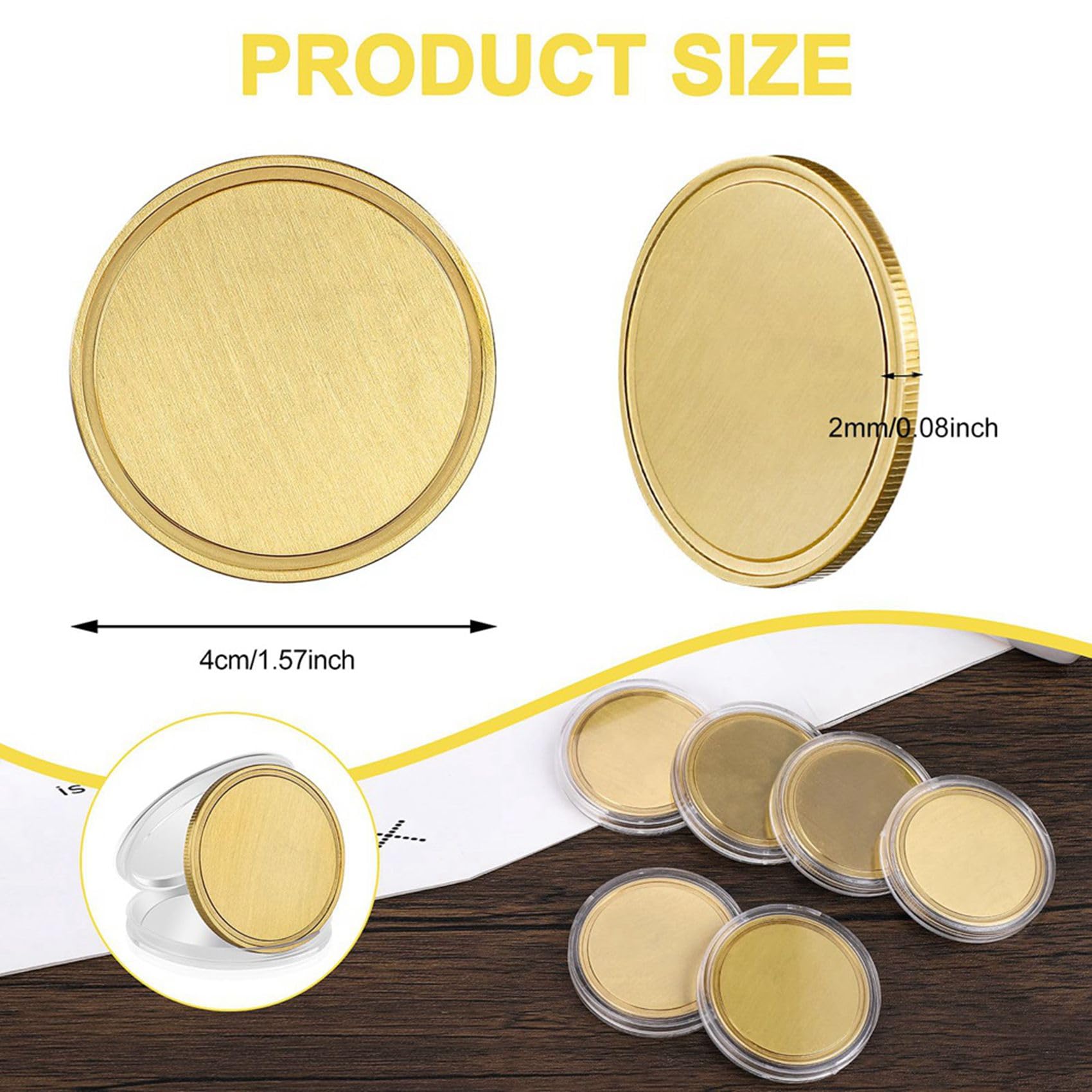 60 piezas de grabado en , para monedas, de latón, grabado de metal, para monedas, 40 mm, con caja protectora de acrílico