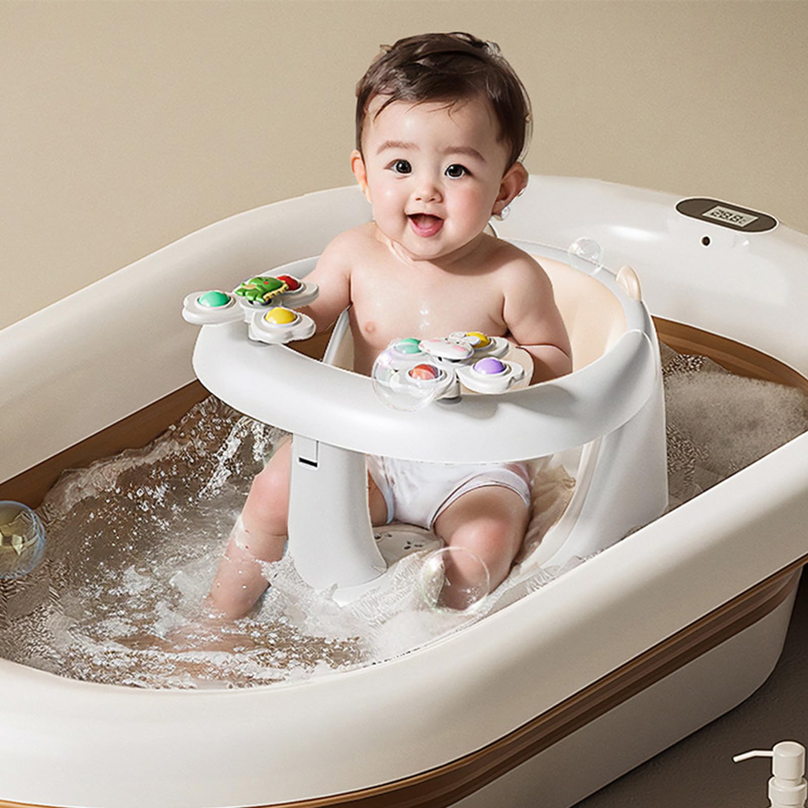 Asiento de baño para bebé de plástico para un tiempo de ducha seguro y relajado, soporte ergonómico, ayudante ligero para niños pequeños, silla de baño ligera para niños pequeños
