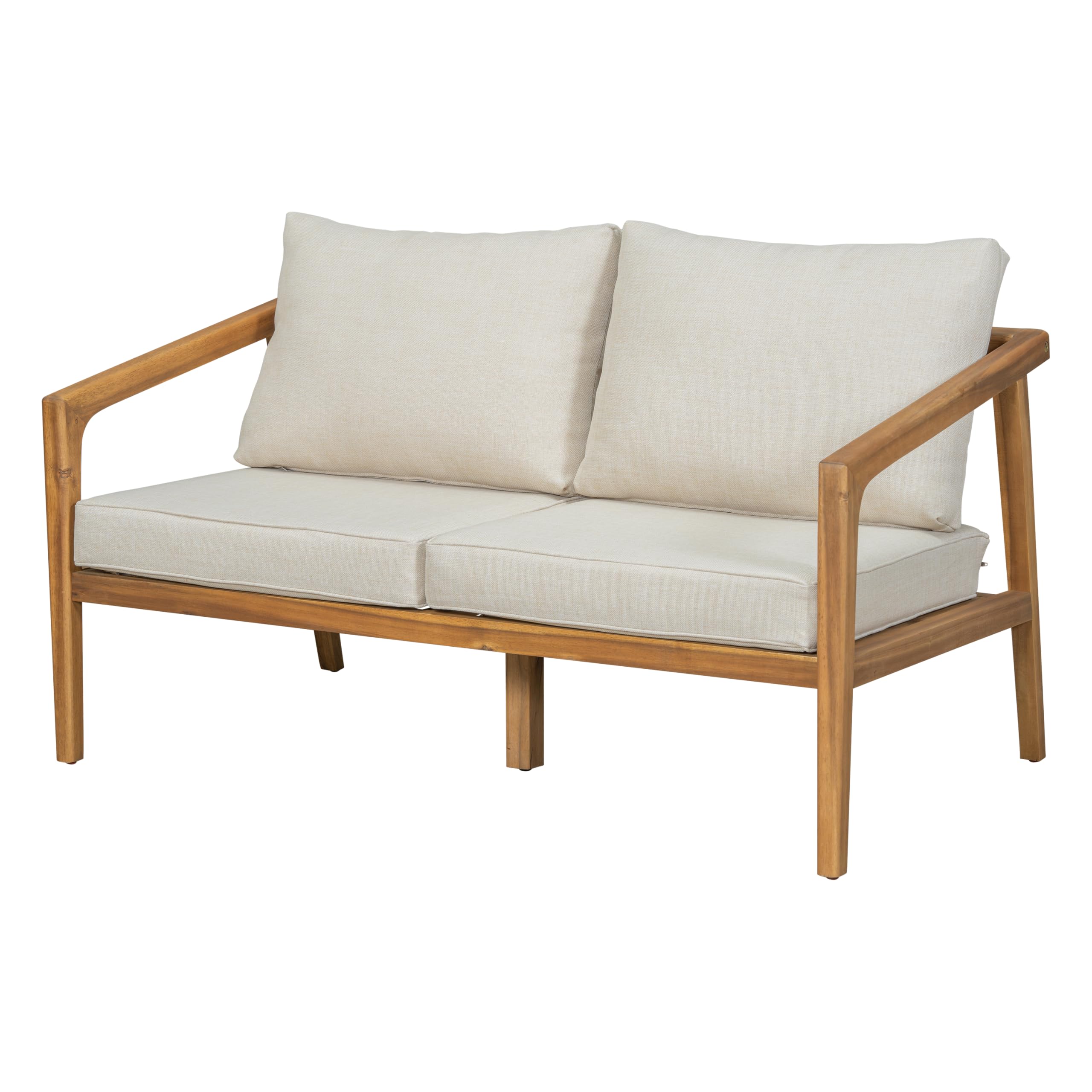 Westin - Mueble de sofá biplaza de madera de acacia para patio, sofá de 2 plazas para exteriores con cojines extraíbles de tela, porche, jardín, patio trasero, teca y beige 2