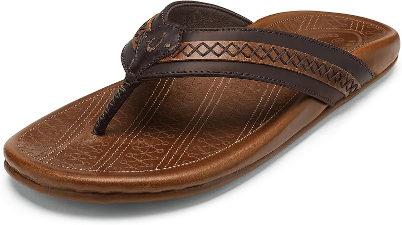 OluKai Mea Ola Nu'u Men's Sandals, New Heights Jason & Travis Kelce Collab | Soft & Durable Leather Flip Flops, Arch Support & Comfort Fit