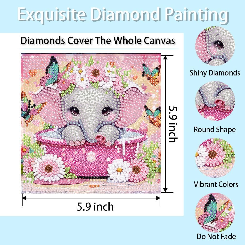 Mrnsiet 4 Packs Diamond Art Kits for Kids Ages 6-8-9-12,Colorful Cute Animals Cartoon Big Gem Art Full Drill Easy DIY Crystal Mosaic Kits Dots Crafts for Holiday Kids Gifts 6X6 inch - Image 3