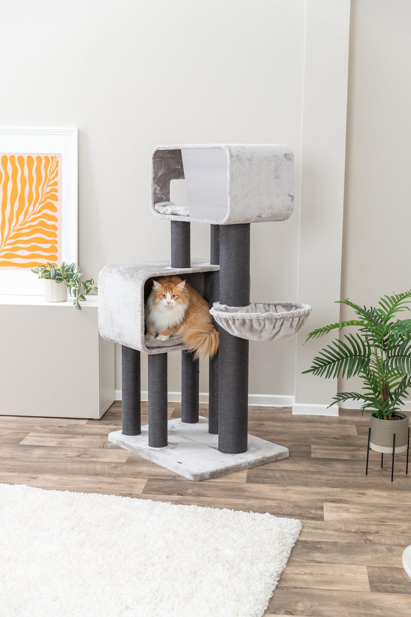 TRIXIE Albero tiragraffi Xxl Rafael – Torre per gatti grandi con condominio in peluche, 156 cm, grigio, confortevole e stabile – 48156
