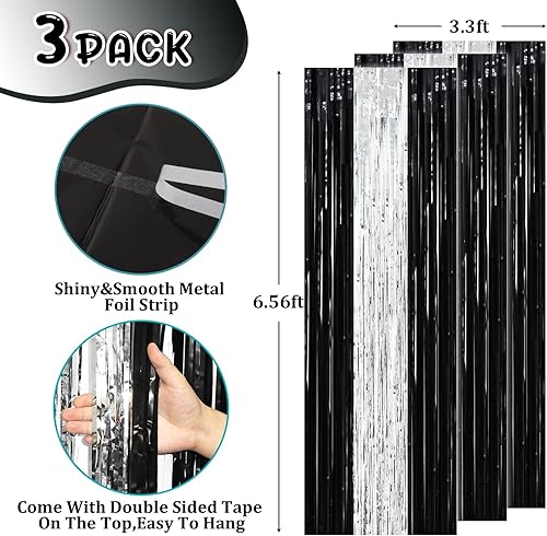 Miniatura 246 de Cortinas de fondo de flecos de papel de aluminio para fiestas, 3 piezas, 39.6 x 98.4 pulgadas, azul retro 48 Retro Azul,03 Rosa,04 Rosa