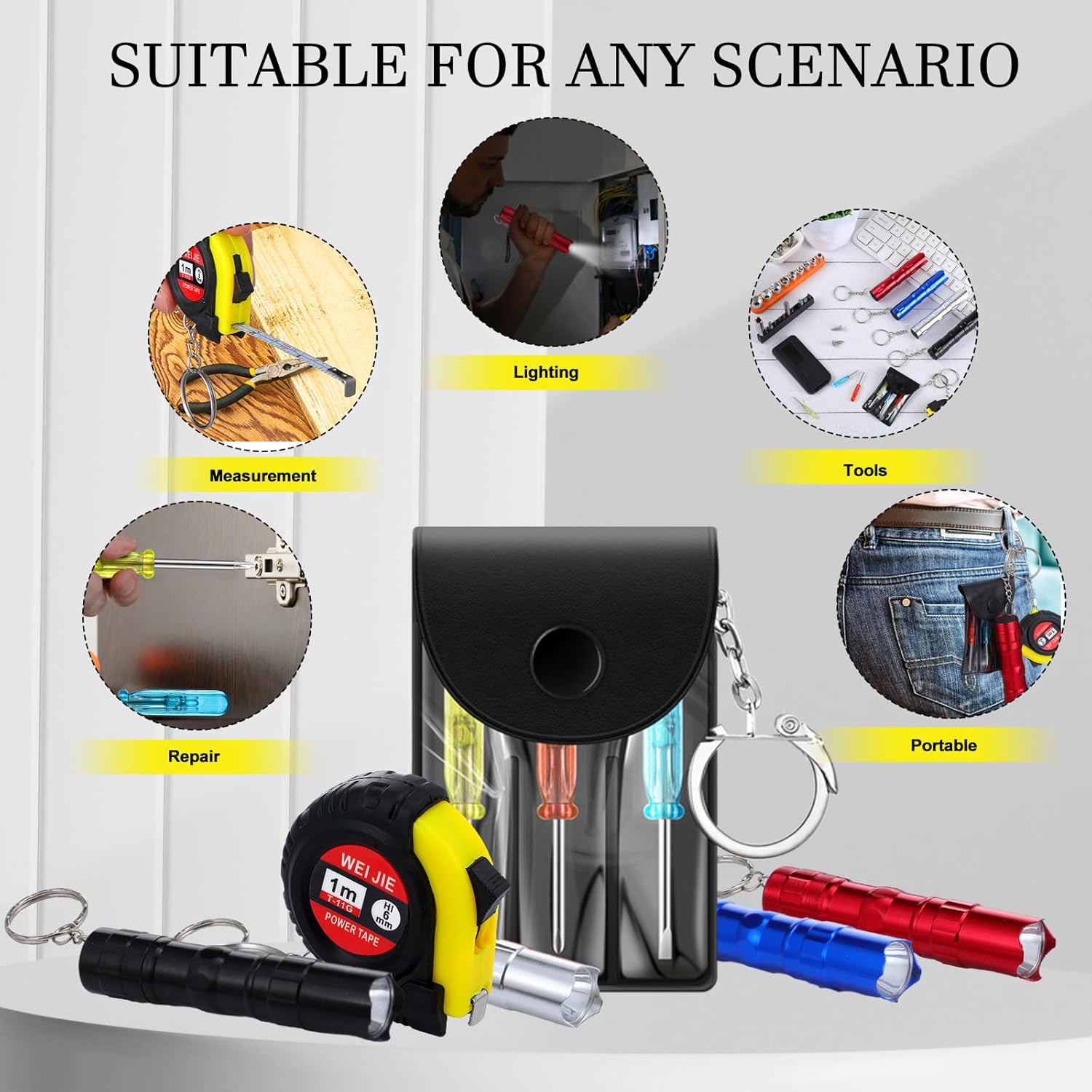 Quelay 90 Pcs Mini Screwdriver Tape Measure Keychains LED Flashlights Keychain Set Adult Pinata Stuffers Father's Day Neighbor Gifts for Men, No Batteries Included