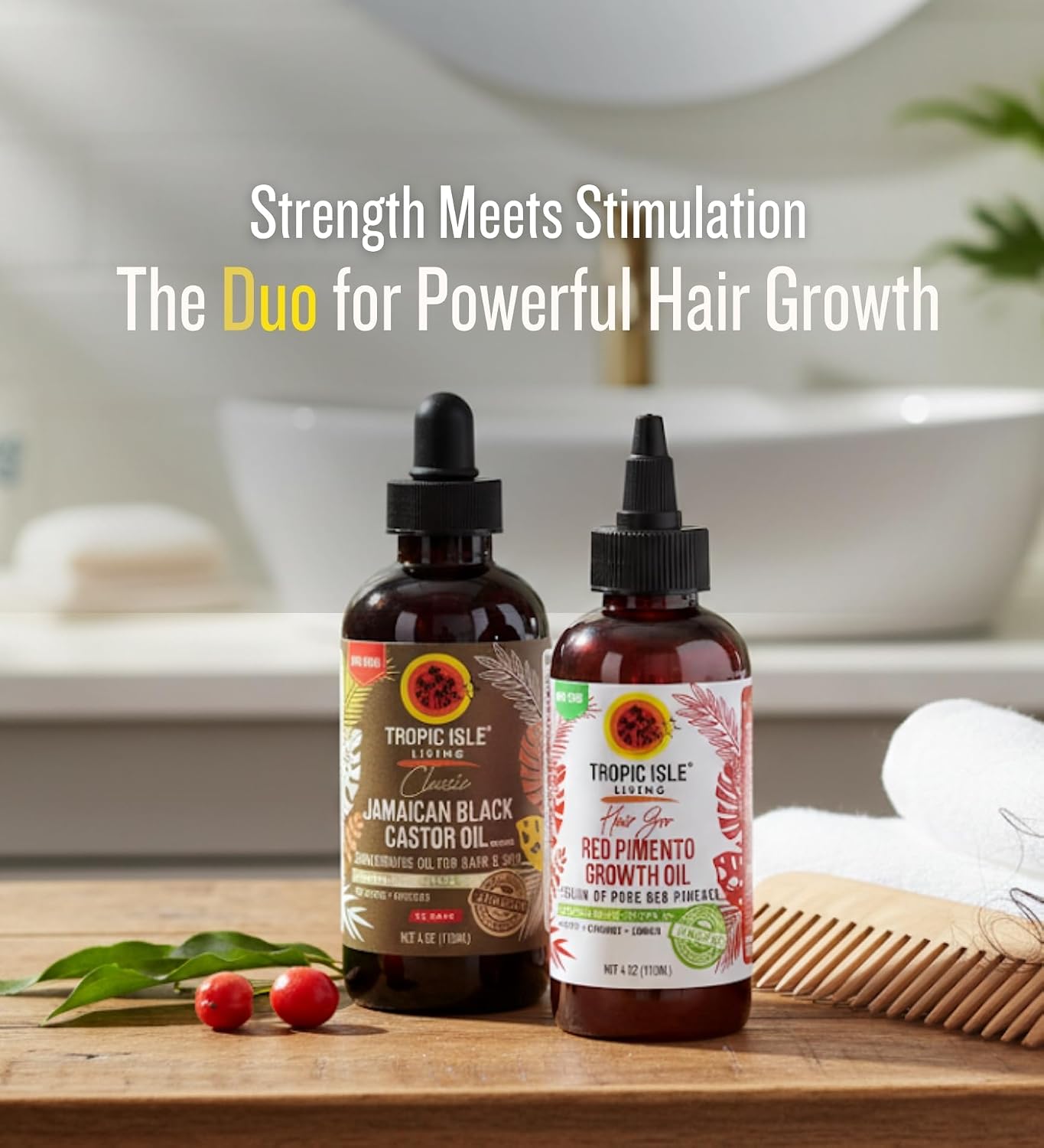 Tropic Isle Living Castor Oil Jamaican Black – 2x JamaicanBlack CastorOil XX Dark 4oz Bundle with Strong Roots Red Pimento Hair Growth Oil 4oz – Moisturizing, Scalp-Warming – Gift Set (3 Items)