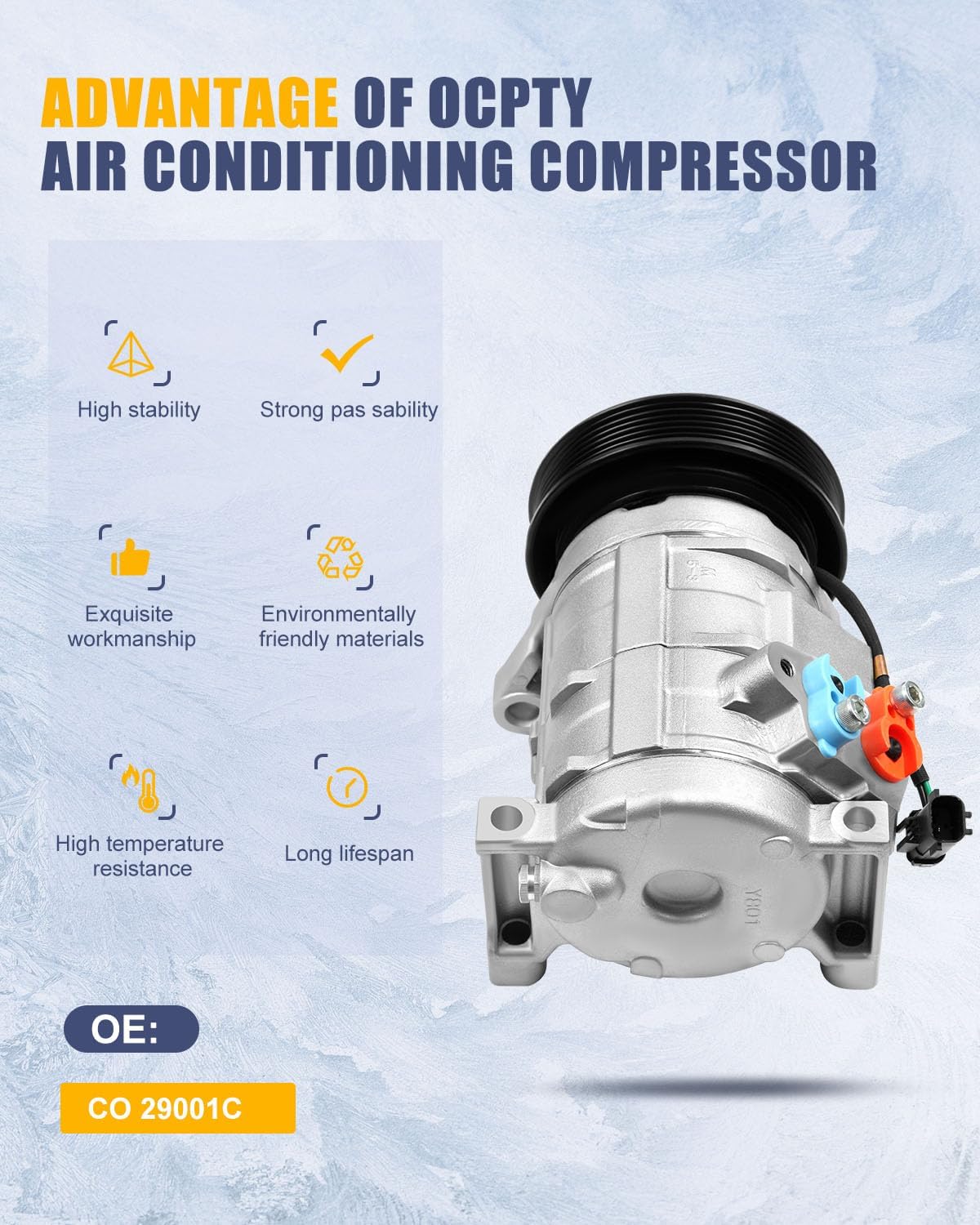 OCPTY AC Compressor for 2000-2005 2006 2007 for Chrysler Town & Country for Voyager for Dodge Caravan for Grand Caravan for Plymouth Grand Voyager for Voyager 3.3L 3.8L 77374 78374 4710522