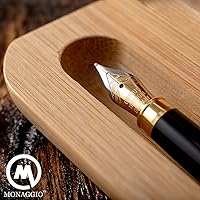 Vista 6 de MONAGGIO Pluma estilográfica de bambú hecha de madera de lujo con convertidor recargable, juego de caja de madera y punta fina. Funciona sin