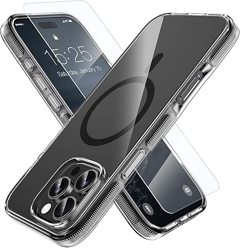 MILPROX Funda compatible con iPhone 15 Plus  Compatible con MagSafe  Diseño magnético transparente transparente  Antideslizante que no se amarillea