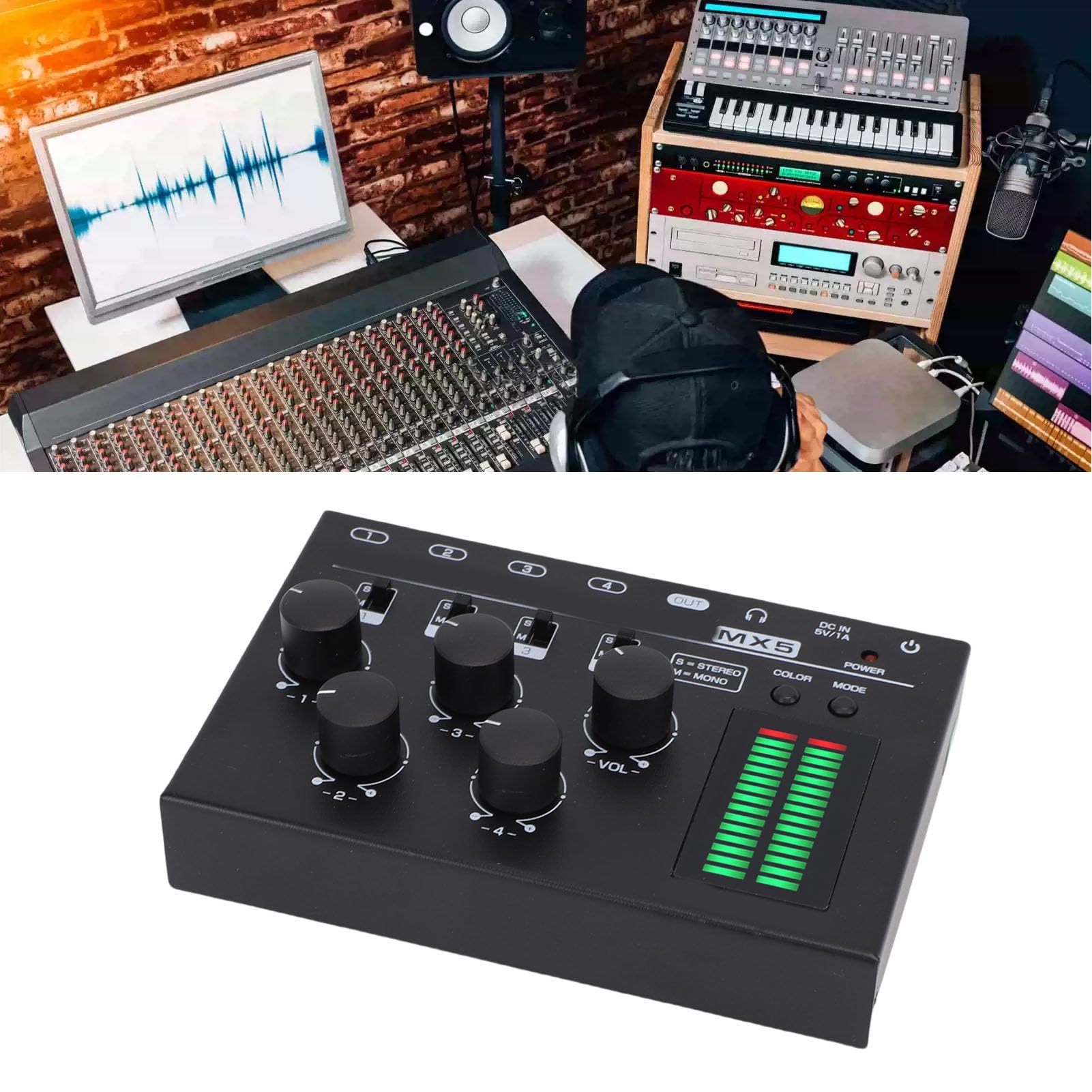 Asixxsix Profesjonalny Mikser Audio, Tryb stereo/kanał Mono Kontrolera Dźwięku DJ Mini Mikser, 4 -kanałowe Miksery Dźwiękowe do PC CD Odtwarzacz Przedwzmacniacza Słuchawki
