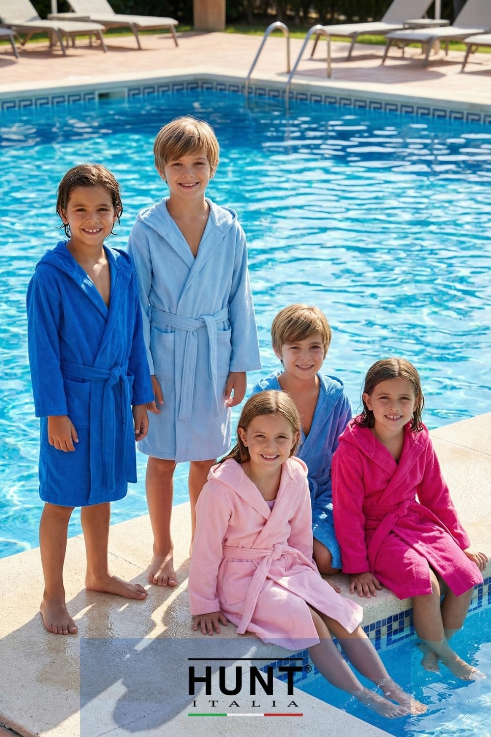 Intimitaly Albornoz de microfibra para niños de 4 a 16 años, color azul claro, rosa fucsia, azul eléctrico, secado rápido, ahorra espacio, cómodo para maleta y bolsa de gimnasio