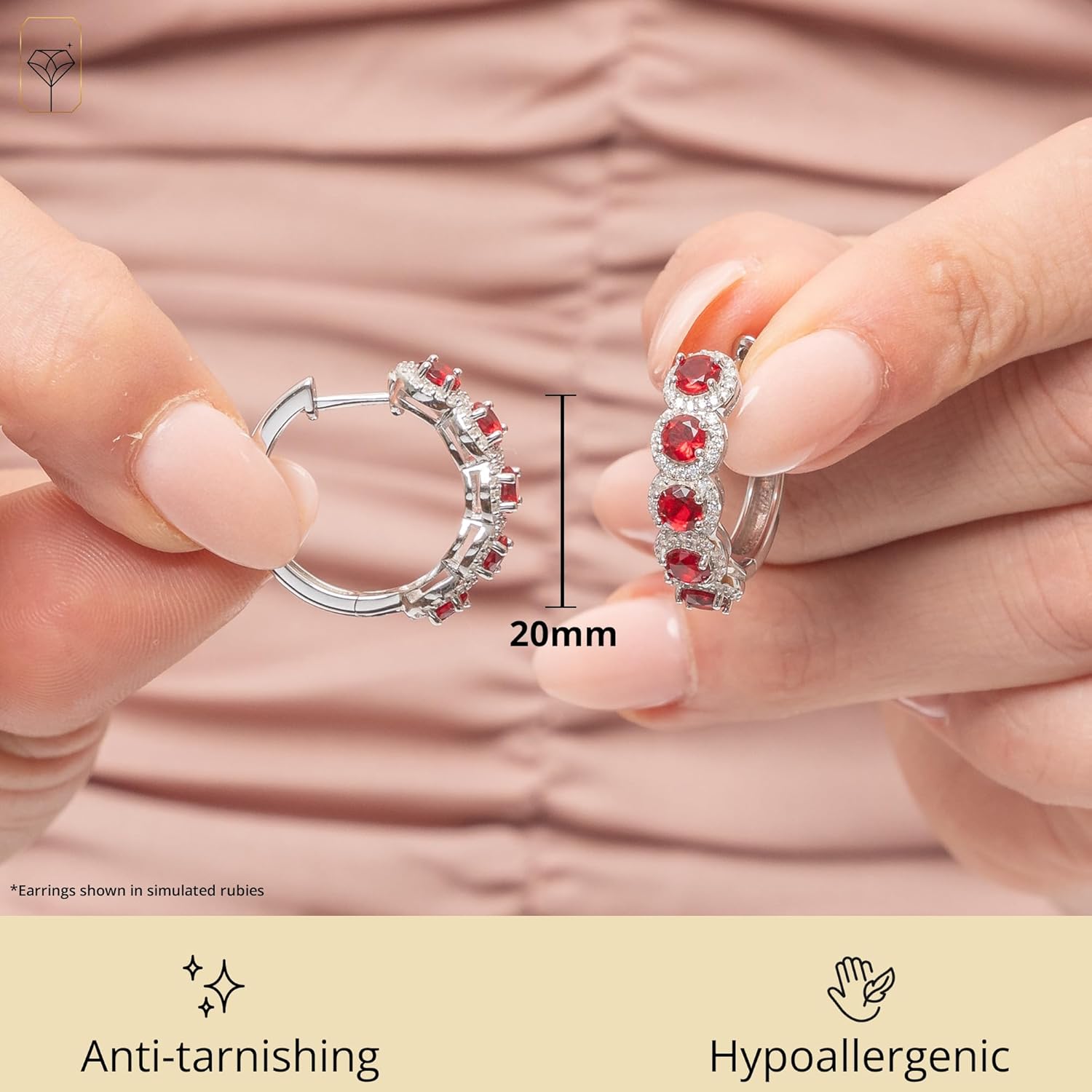 925 Sterling Silver Gemstone Hoop Earrings with CZ | Round Birthstone Hoop Earrings for Women | Hypoallergenic 20MM Blue Sapphire Ruby or Emerald Birthstone Earrings by MAX + STONE - Image 3