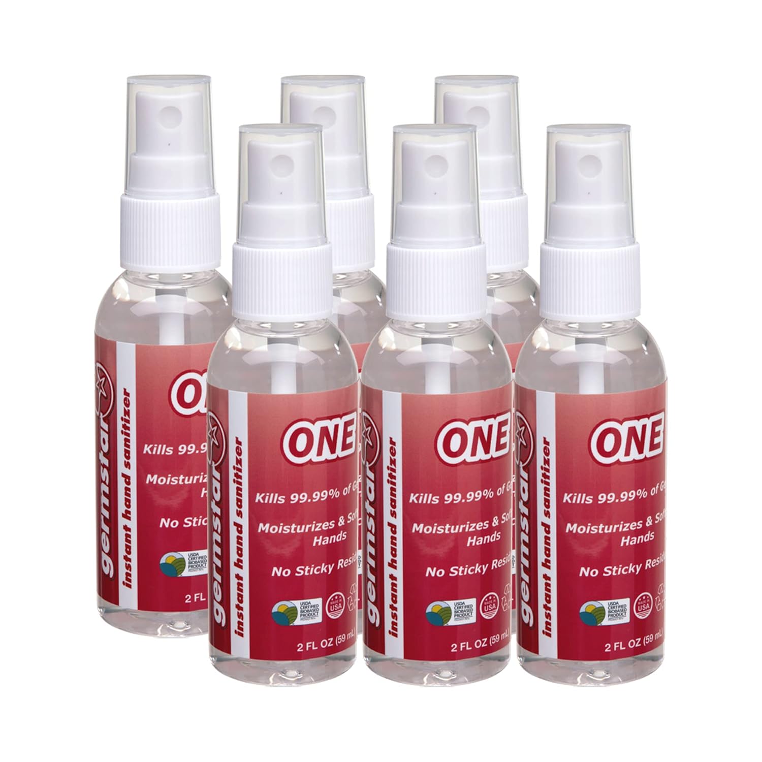Germstar Hand Sanitizer 2oz Spray Bottle - Travel, Everyday use Multi Pack (2oz ONE, 6)