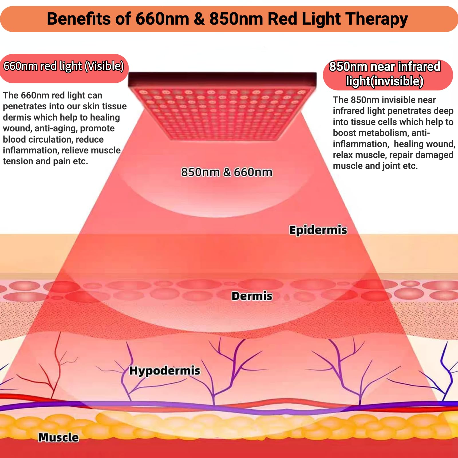 Lampada a luce rossa per la copertura di tutto il corpo, pannello a infrarossi, 225 LED 660nm e 850nm, 31x31 cm, 5 livelli di luminosità e 6 timer, con modalità pulsata a 10Hz (Bianco)