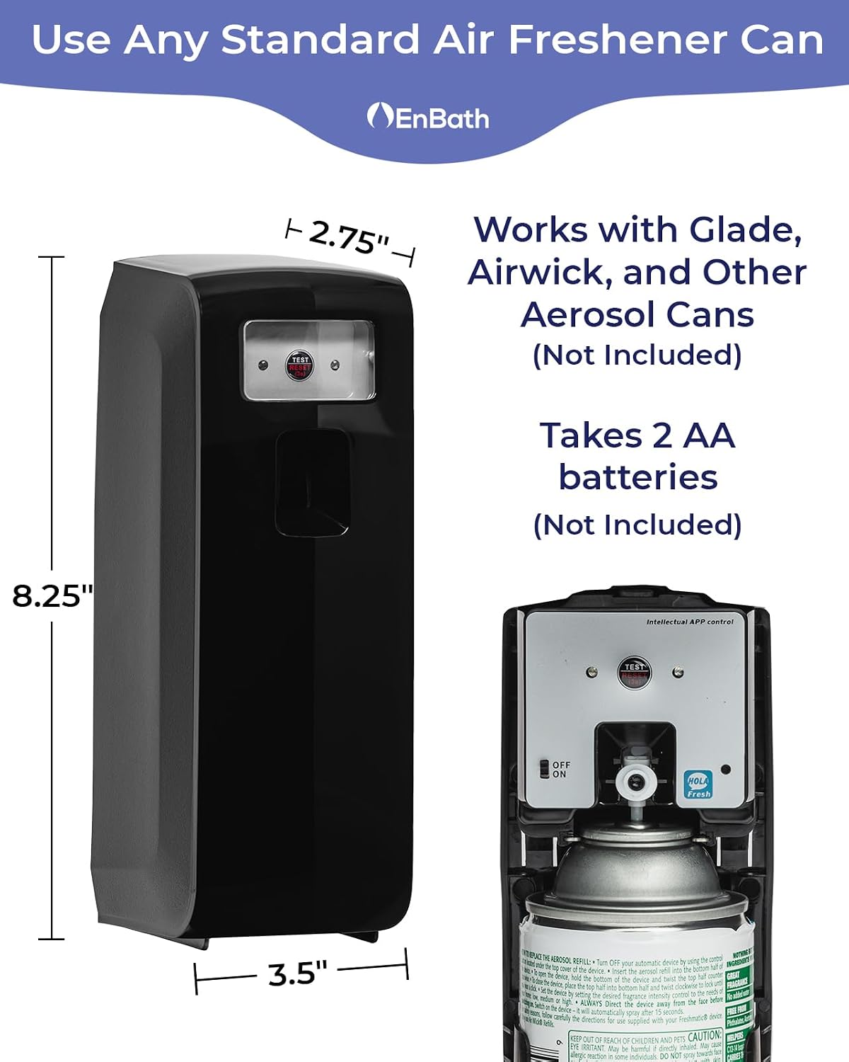 Bluetooth Programmable Automatic Air Freshener Spray Dispenser - App Controlled, Wall Mount or Standalone, Compatible with Glade & Airwick, Commercial or Home Use - IPhone (iOS) & Android Compatible