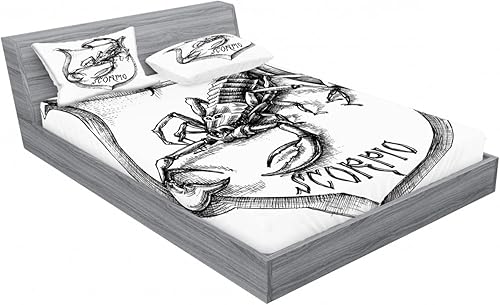 Miniatura 112 de Ambesonne Juego de sábanas bajeras y fundas de almohada con diseño de gato durmiendo en luna creciente, estrellas, sueños nocturnos, juego de ropa