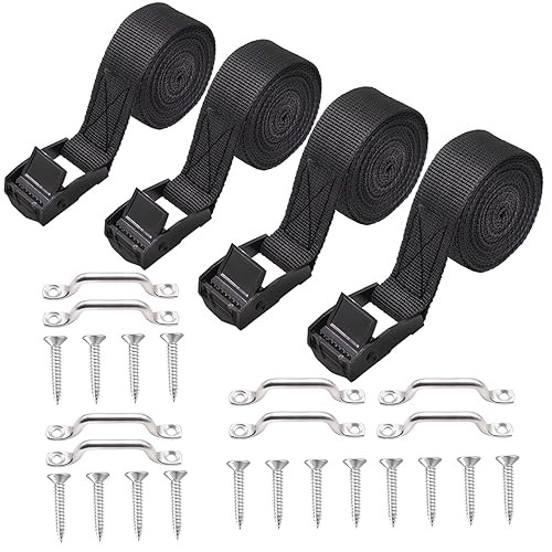 Miniatura 6 de 2 juegos de correa de amarre de batería de 1 x 78 pulgadas (6.5 pies) con hebilla de leva de acero inoxidable, soporte de acero inoxidable y