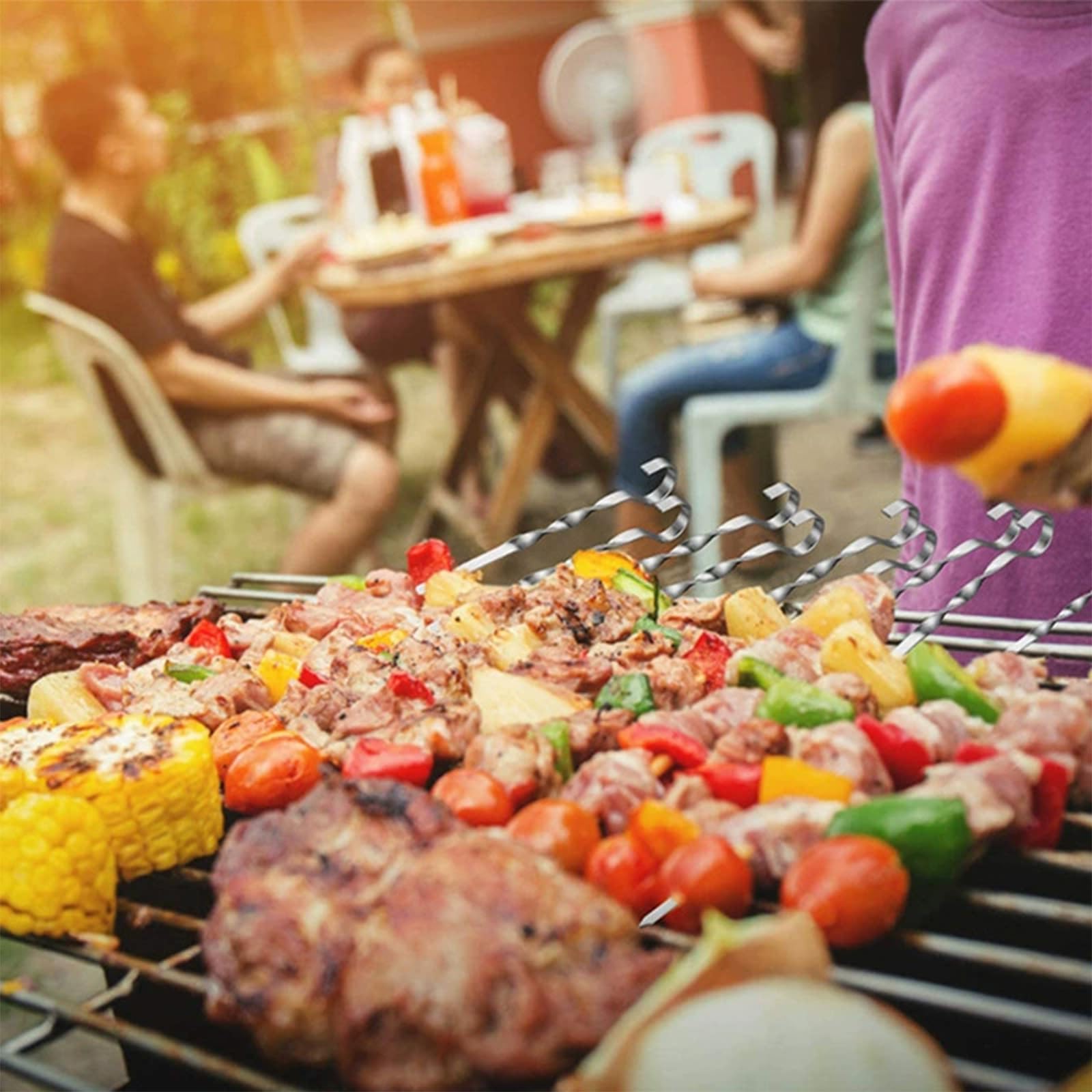 12 spiedini per barbecue in acciaio inox, spiedini lunghi da 39 cm, spiedini da barbecue in acciaio inox, per falò o barbecue