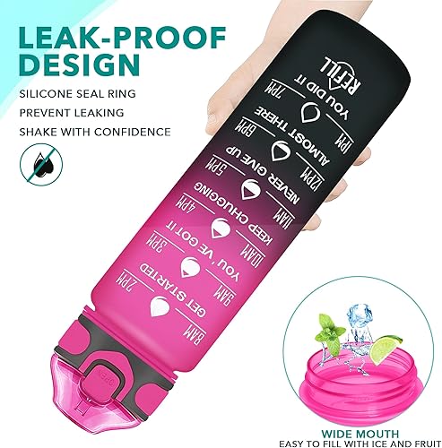 Miniatura 4 de Enerbone Botella de agua de 32 onzas con tiempos para beber y pajita, botellas de agua motivacionales con correa de transporte, a prueba de fugas