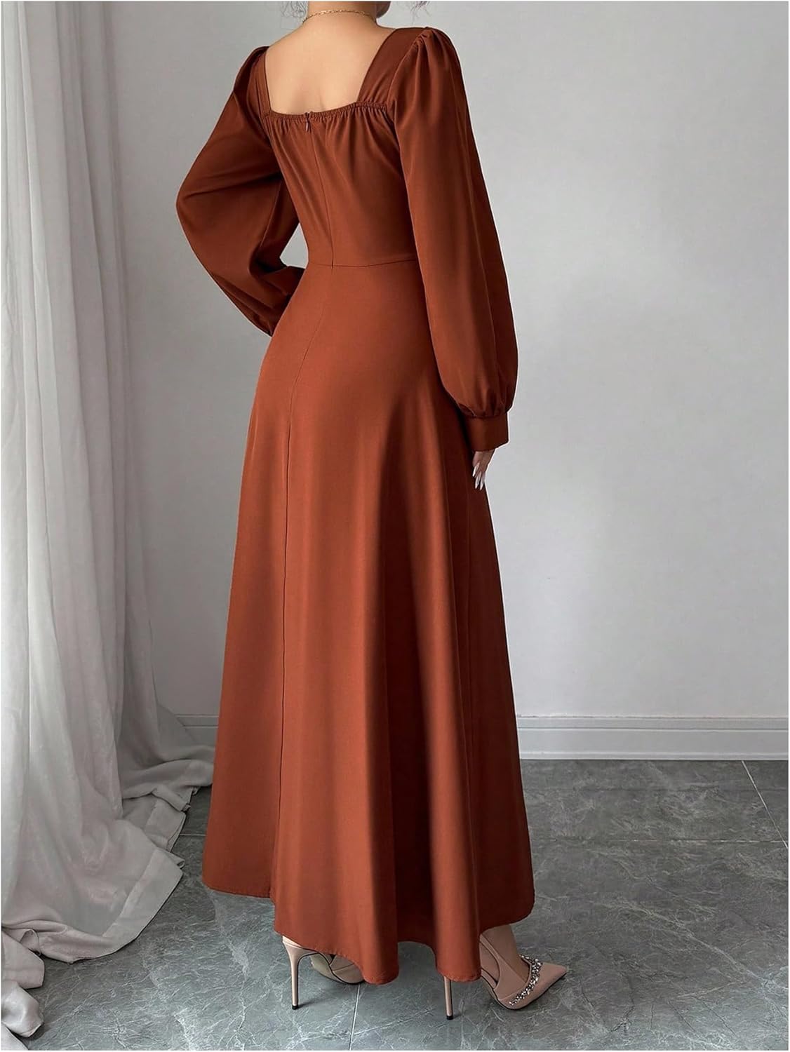 Floerns Women's Elegant Bishop Sleeve Fall Dress Sweetheart Neck Formal Cocktail Maxi Dresses - Image 3