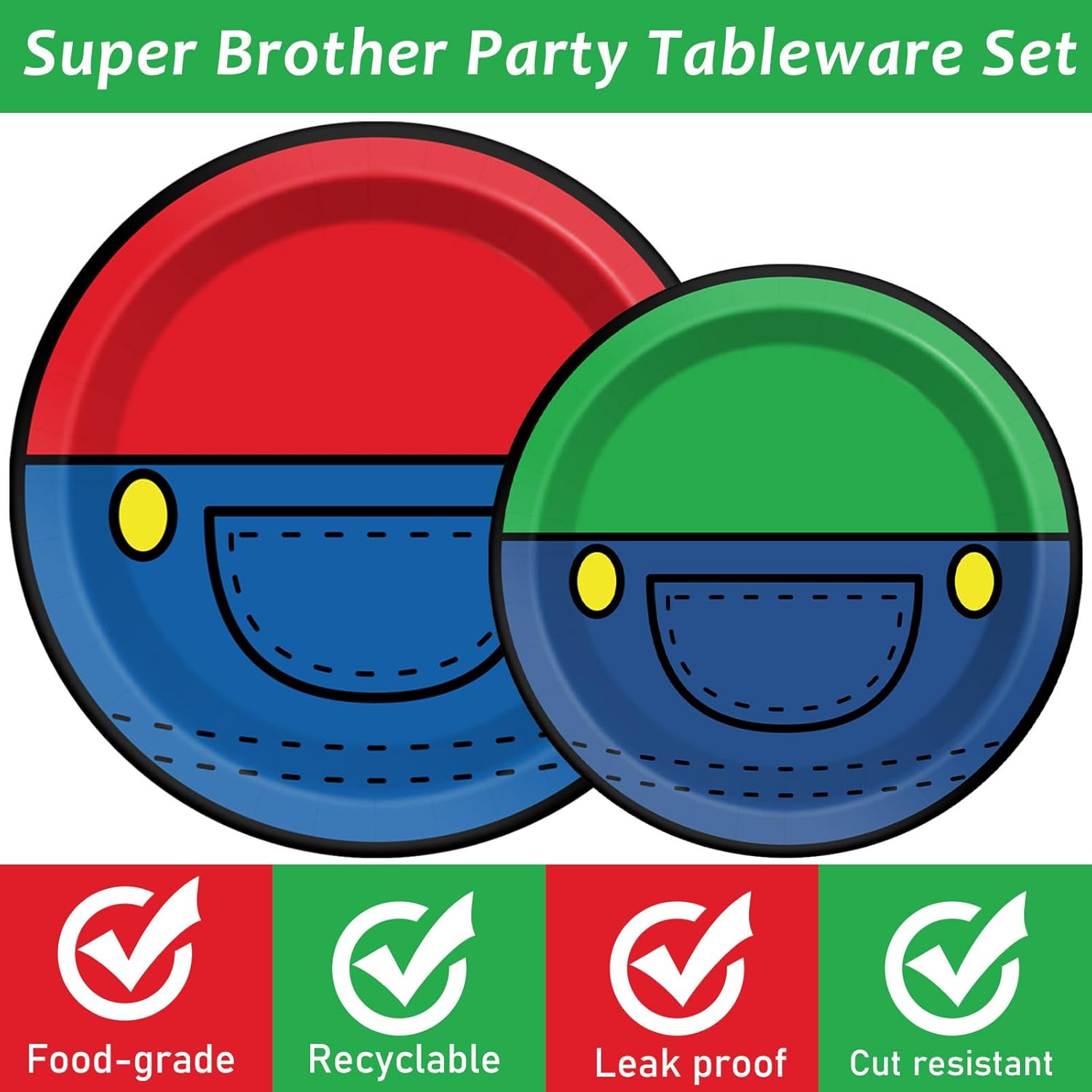 96 Pcs Super Brother Party Supplies Set Super Brother Plates Super Video Games Tablewear and Napkins Forks Super Bros Birthday Party Decorations for Kids Baby Shower Serves 24 - Image 3