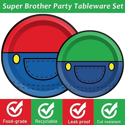 Miniatura 3 de Juego de 96 piezas de suministros de fiesta de Super Brother Platos Super Brother Super Videojuegos, mesa y servilletas, tenedores, decoraciones de