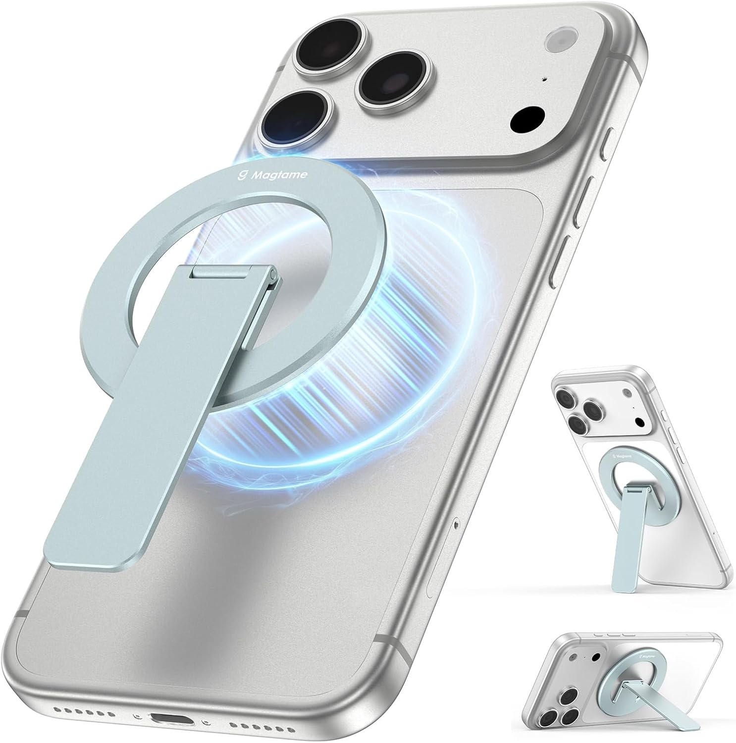 Magtame Magnetic Phone Stand Grip for MagSafe, 3-in-1 Phone Holder & Kickstand, Ultra-Slim Removable Aluminum Grip with 360° Rotation & Strong Hold, Compatible with iPhone 17/16/15/14 and Galaxy, Blue Magtame Magnetic Phone Stand Grip for MagSafe, 3-in-1 Phone Holder & Kickstand, Ultra-Slim Removable Aluminum Grip with 360° Rotation & Strong Hold, Compatible with iPhone 17/16/15/14 and Galaxy, Blue