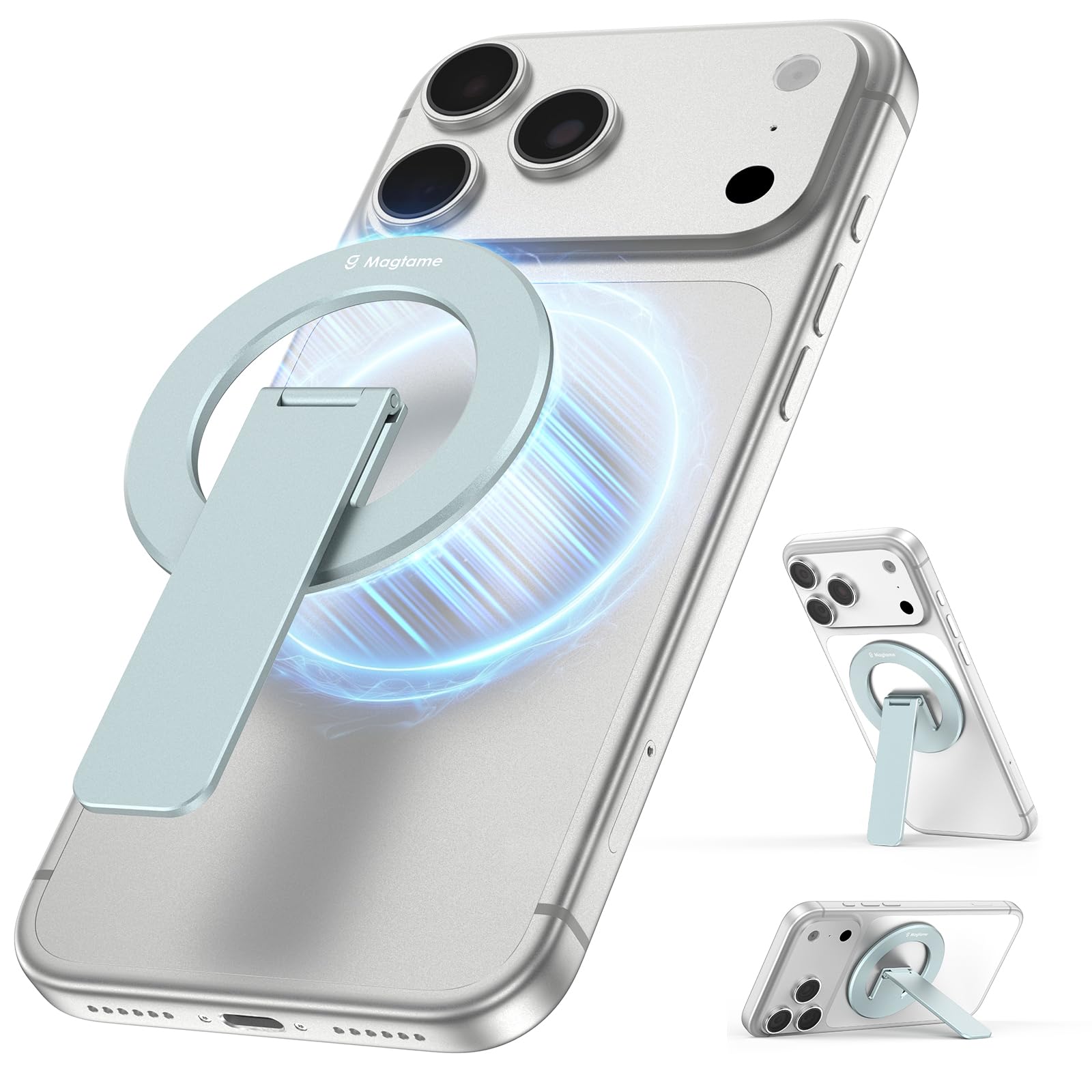 Magtame Magnet Telefon Griff Ständer für Mag-Safe Ring, Ultra-dünn Snap-On Kickstand Halter für i-Phone 17/16/15/14/13 Pro Max/Pro/Plus, klappbar & verstellbar für Handsfree-Ansicht Blau